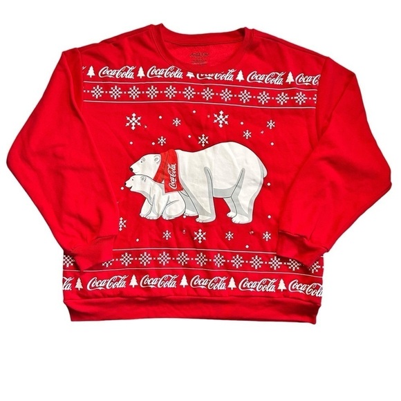 Coca Cola Polar Bear Snowflakes Pullover Sweatshirt with Flashing Lights XL - Picture 1 of 6